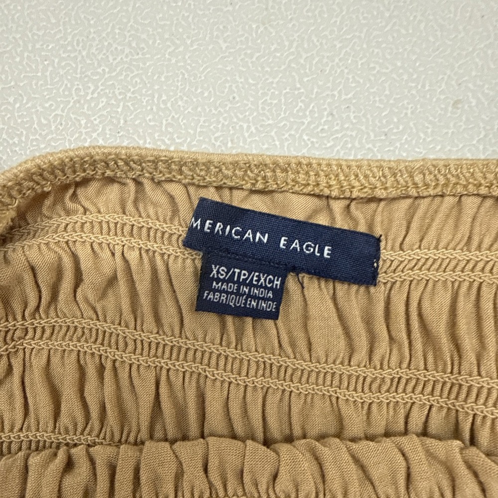 American Eagle Smocked Babydoll Tank Womens XS Tan Boho Coastal Cowgirl Top - Picture 5 of 8